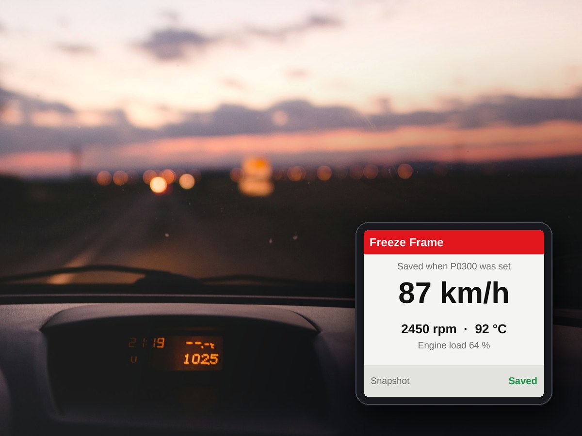 Freeze frame: 87 km/h e 2450 giri/min registrati al momento del guasto